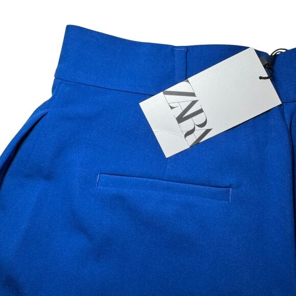 Zara High Waisted Trouser Pleated Shorts Cobalt Blue  Size M NWT - Picture 5 of 7